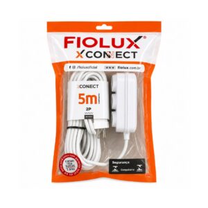 Extensão 5m Branca 2P Fiolux com 3 tomadas